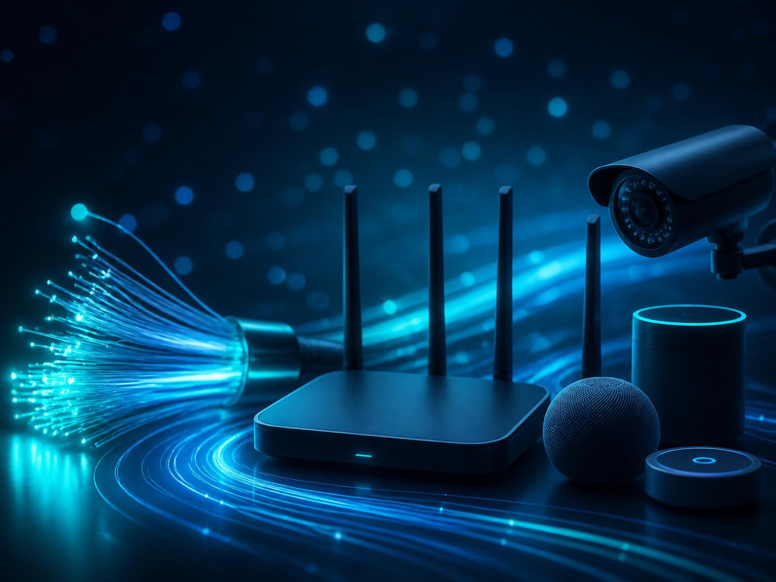 Fibra óptica, roteador e dispositivos conectados Conecti Fibra